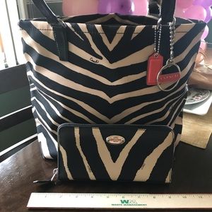 Coach purse, zebra design, with wallet